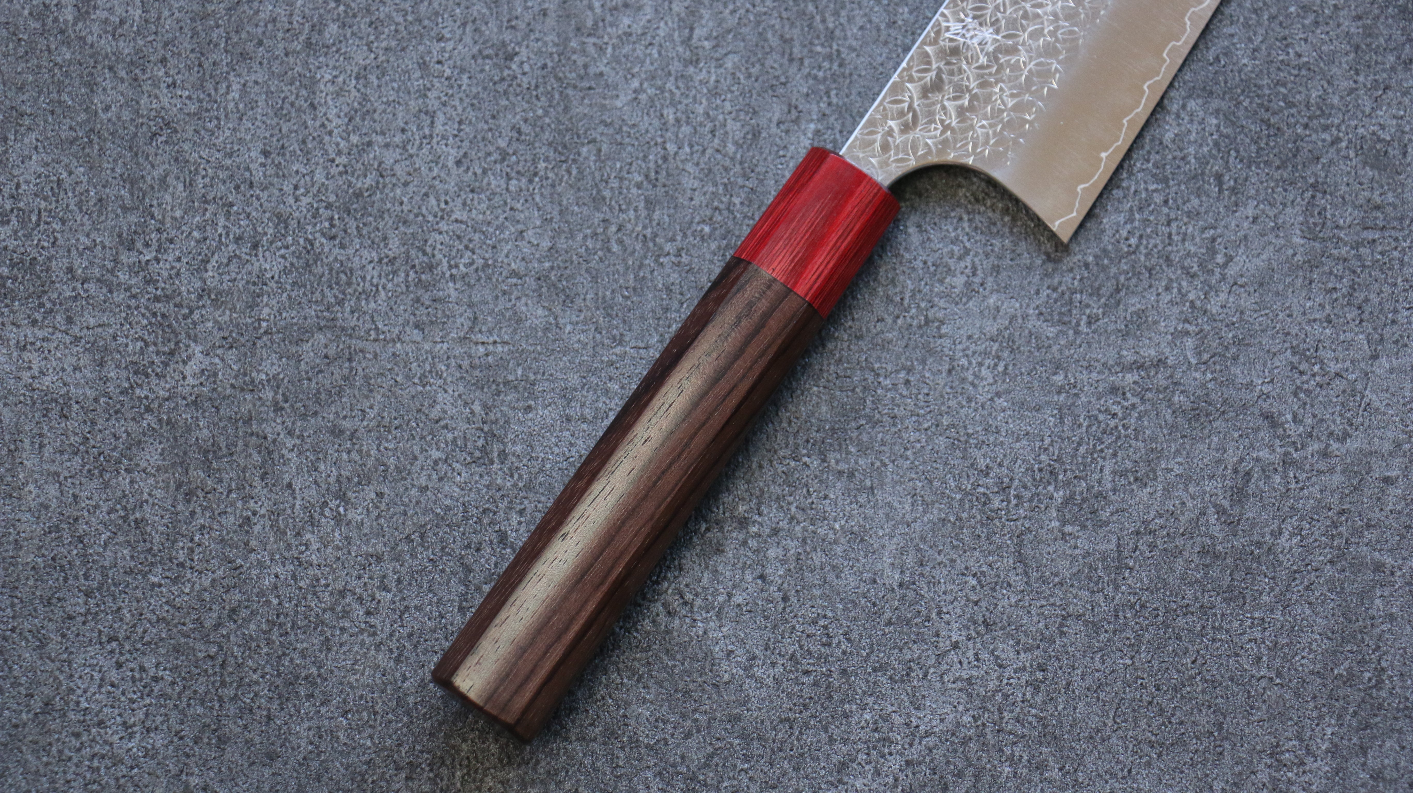 Yoshimi Kato Minamo SG2 Hammered Gyuto 240mm Shitan (ferrule: Red Pakka wood) Handle - Seisuke Knife