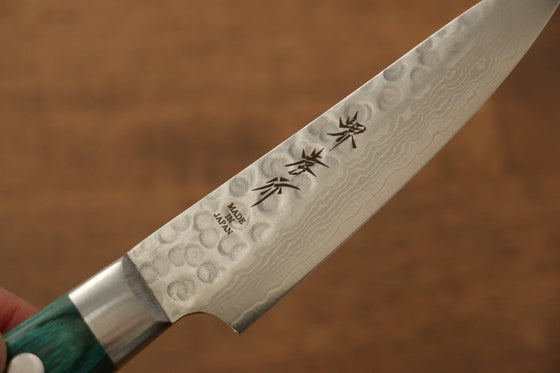 Sakai Takayuki VG10 17 Layer Damascus Petty-Utility 80mm Green Pakka wood Handle - Seisuke Knife