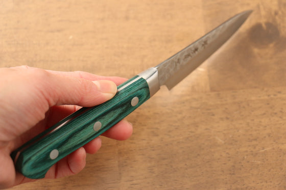 Sakai Takayuki VG10 17 Layer Damascus Petty-Utility 80mm Green Pakka wood Handle - Seisuke Knife