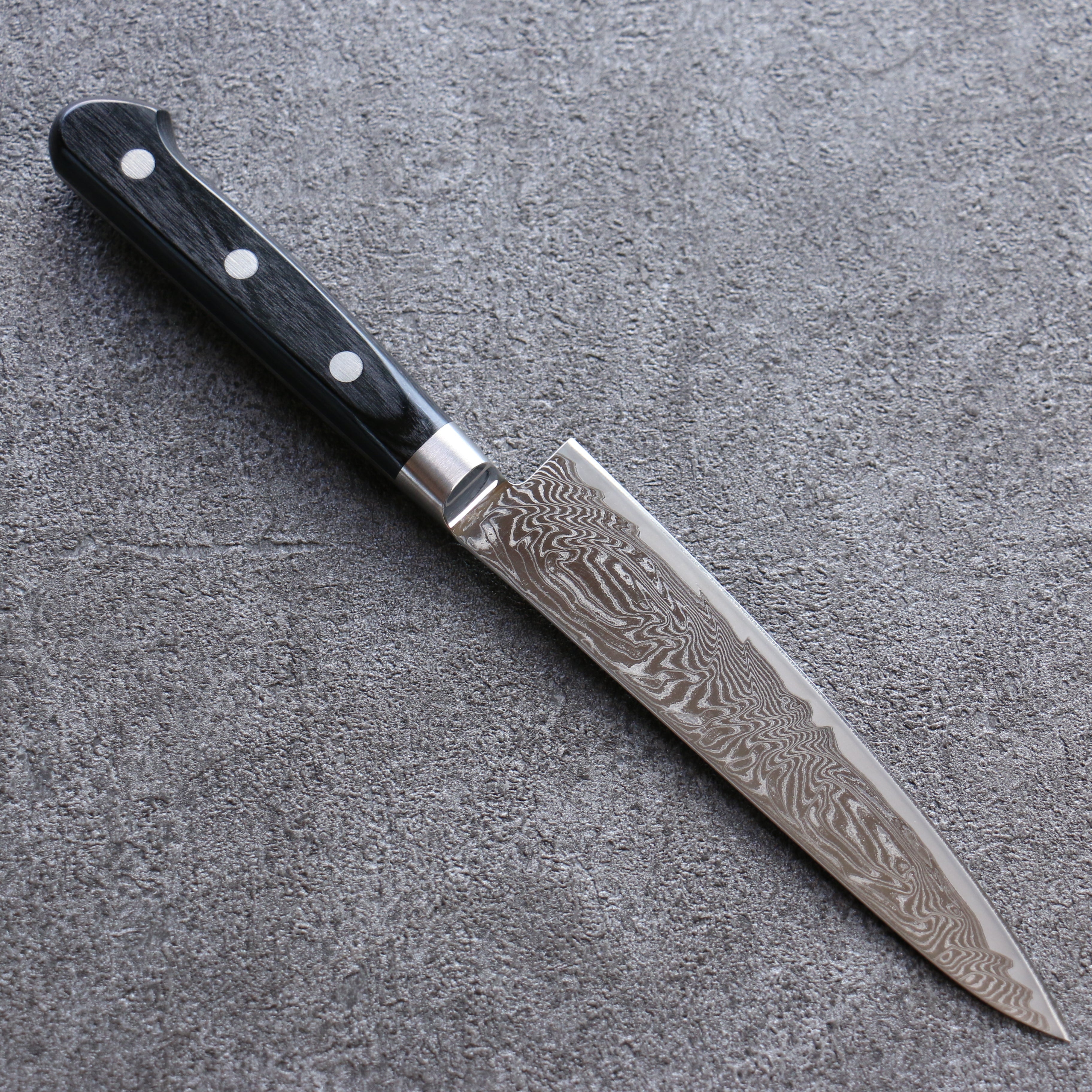 Seisuke Nami AUS10 Migaki Damascus Petty-Utility 135mm Black Pakkawood Handle - Seisuke Knife