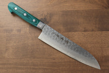  Sakai Takayuki VG10 17 Layer Damascus Santoku 170mm Green Pakka wood Handle - Seisuke Knife