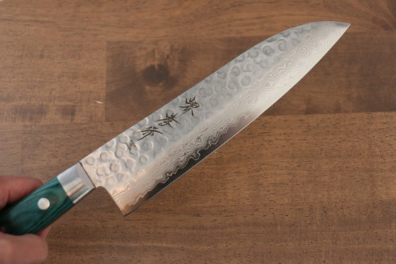 Sakai Takayuki VG10 17 Layer Damascus Santoku 170mm Green Pakka wood Handle - Seisuke Knife