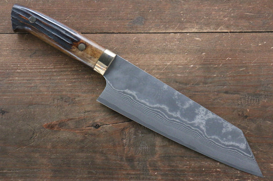 Takeshi Saji VG10 Black Damascus Bunka  180mm Brown Deer Horn Handle - Seisuke Knife