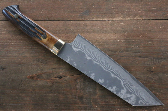 Takeshi Saji VG10 Black Damascus Bunka  180mm Brown Deer Horn Handle - Seisuke Knife