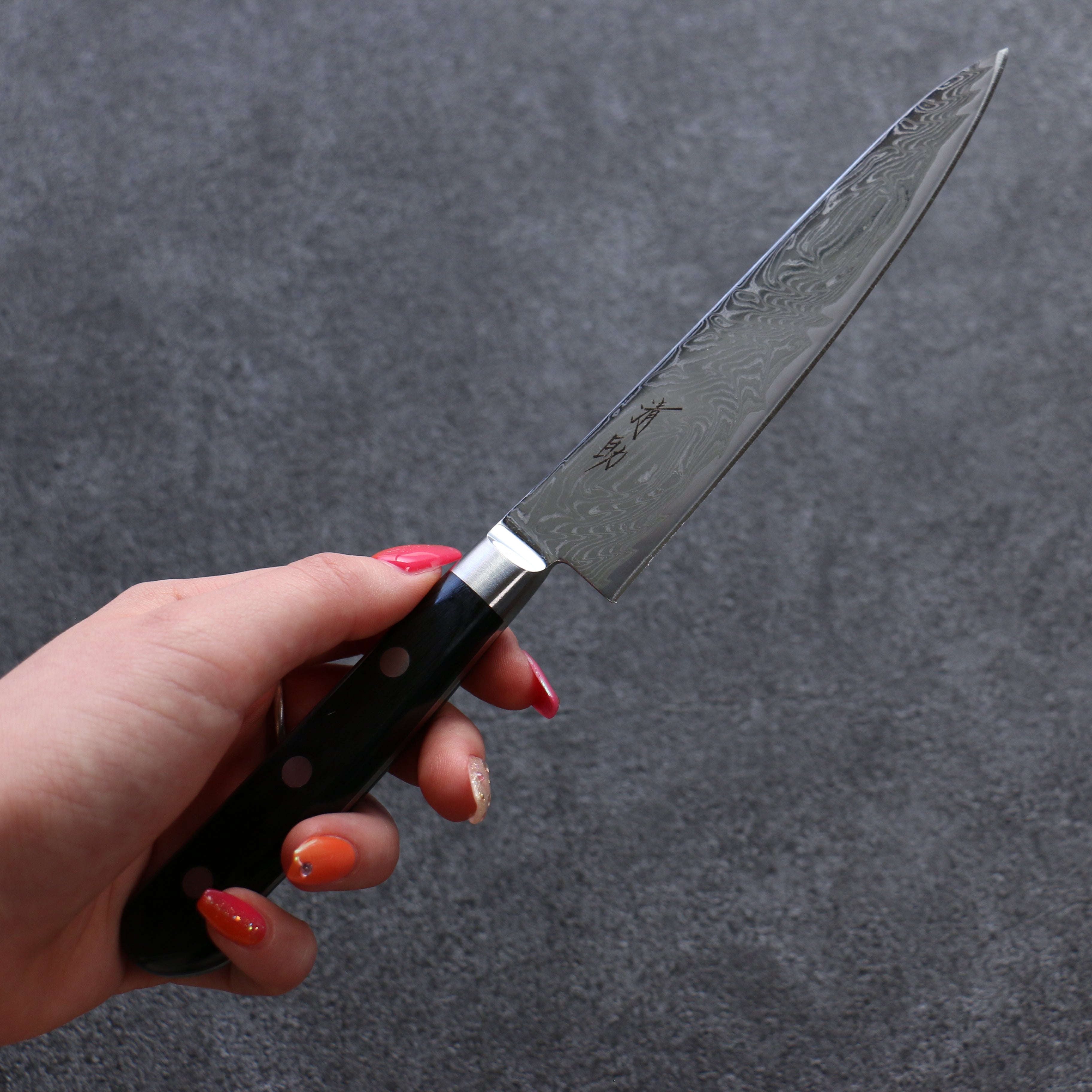 Seisuke Nami AUS10 Migaki Damascus Petty-Utility 135mm Black Pakkawood Handle - Seisuke Knife