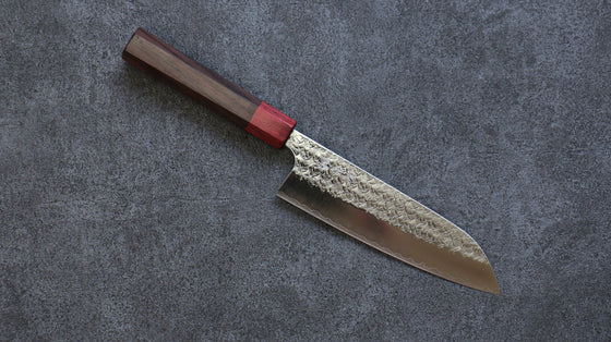 Yoshimi Kato Minamo SG2 Hammered Santoku 165mm Shitan (ferrule: Red Pakka wood) Handle - Seisuke Knife