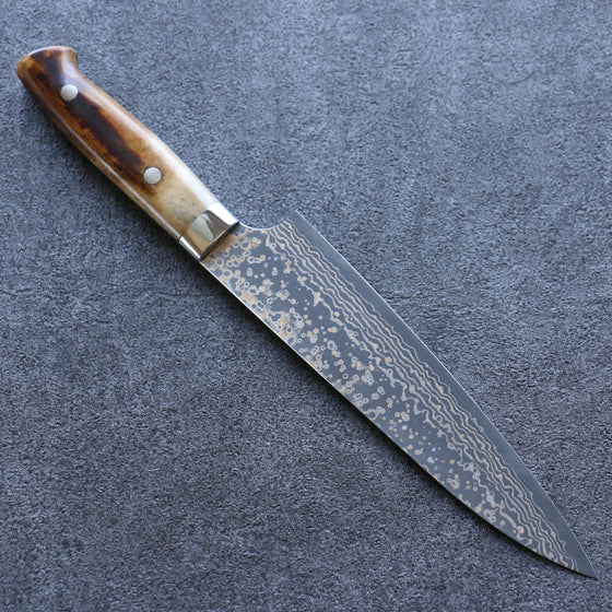 Takeshi Saji VG10 Colored Damascus Gyuto 180mm Brown Cow Bone Handle - Seisuke Knife