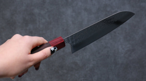 Yoshimi Kato Minamo SG2 Hammered Santoku 165mm Shitan (ferrule: Red Pakka wood) Handle - Seisuke Knife