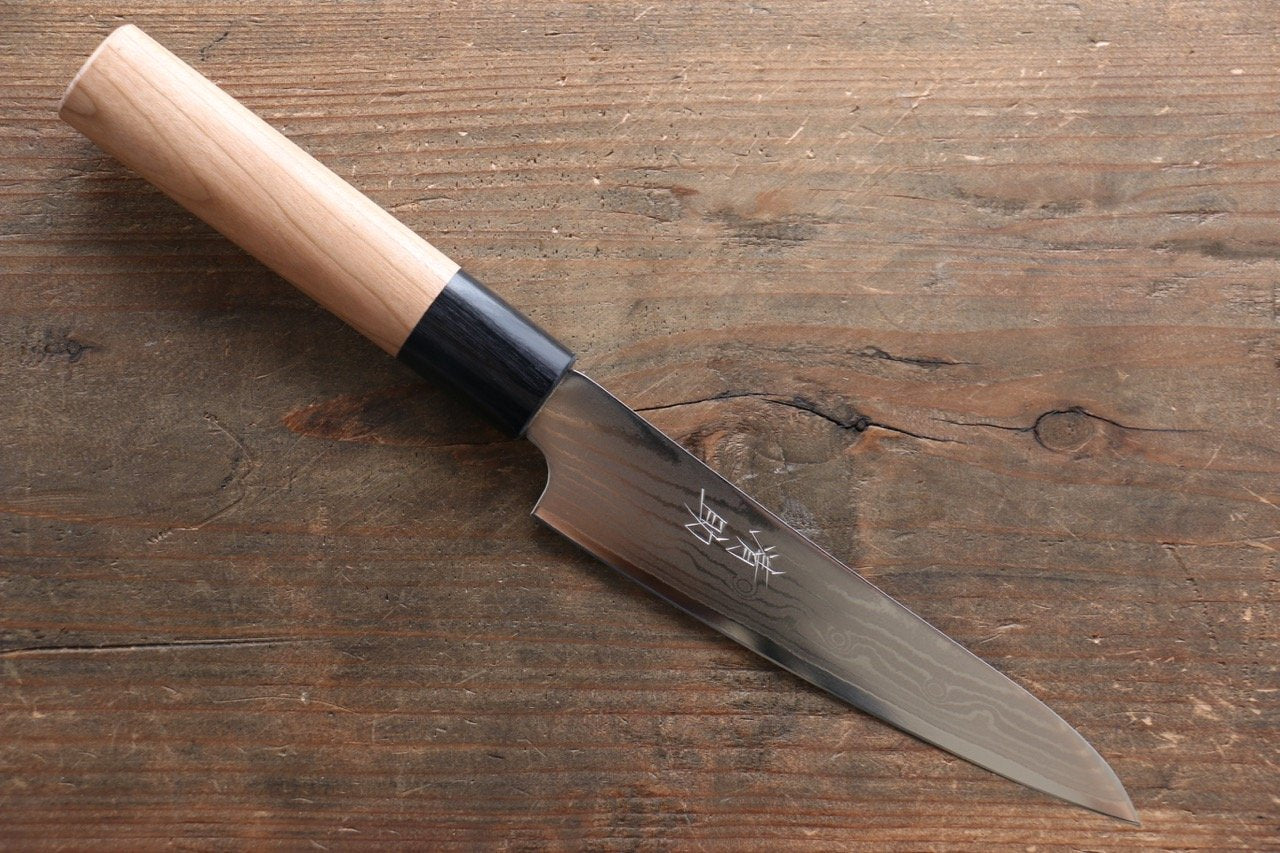 Seisuke VG10 37 Layer Damascus Petty-Utility 130mm Cherry Tree Handle - Seisuke Knife