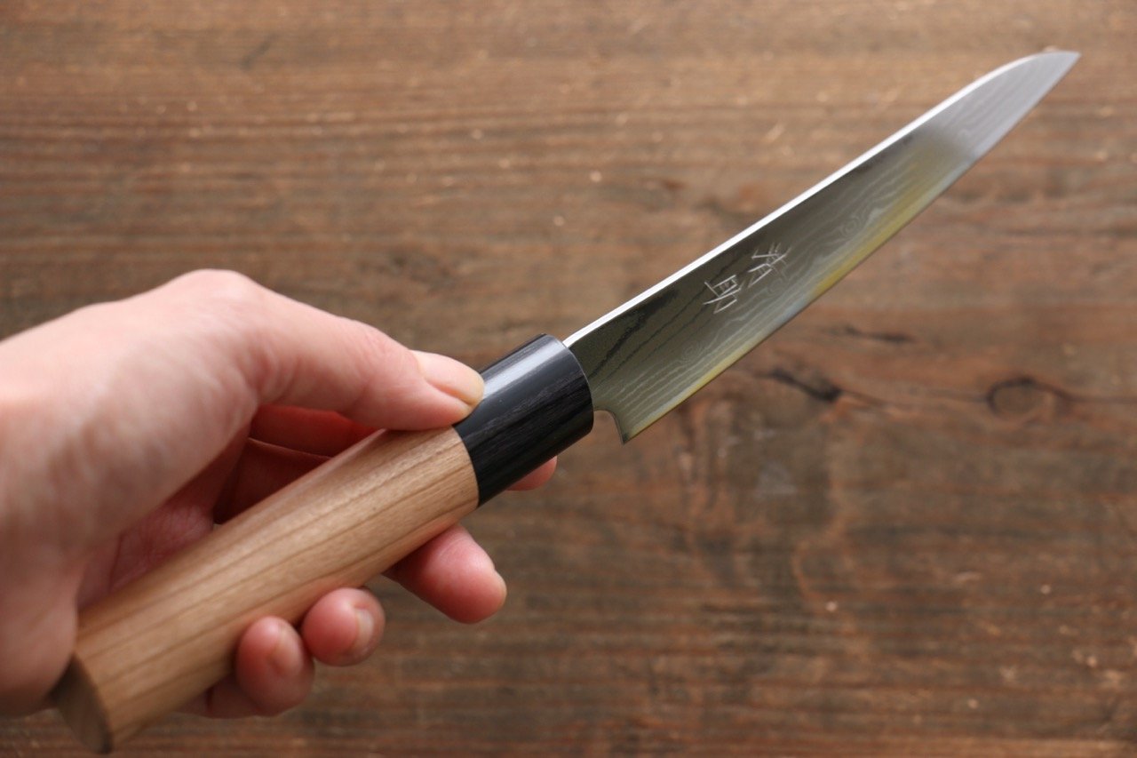 Seisuke VG10 37 Layer Damascus Petty-Utility 130mm Cherry Tree Handle - Seisuke Knife