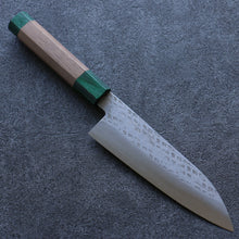  Seisuke Silver Steel No.3 Hammered Santoku 165mm Walnut(With Double Green Pakka wood) Handle - Seisuke Knife