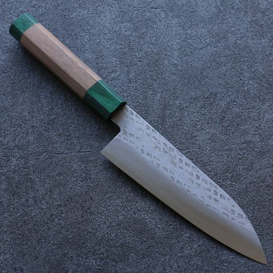 Seisuke Silver Steel No.3 Hammered Santoku 165mm Walnut(With Double Green Pakka wood) Handle - Seisuke Knife