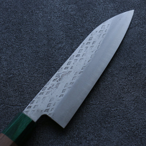 Seisuke Silver Steel No.3 Hammered Santoku 165mm Walnut(With Double Green Pakka wood) Handle - Seisuke Knife