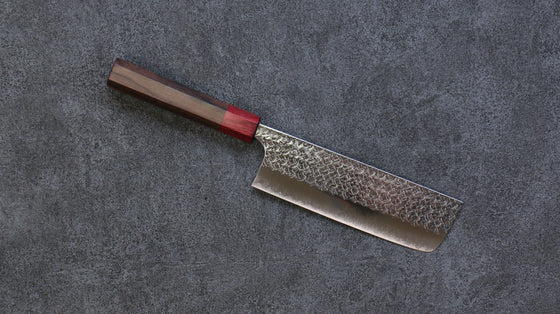 Yoshimi Kato Minamo SG2 Hammered Nakiri 165mm Shitan (ferrule: Red Pakka wood) Handle - Seisuke Knife