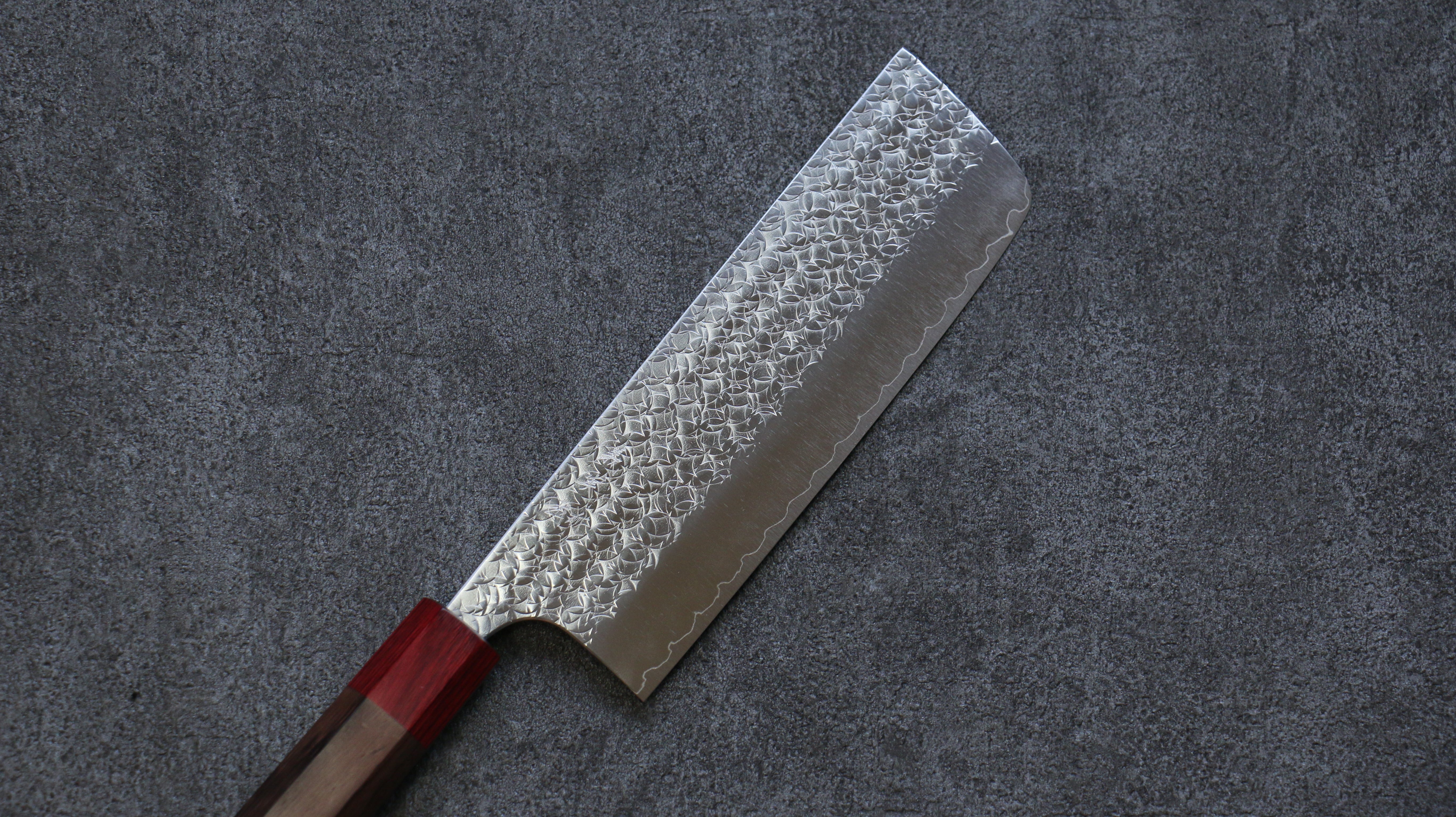 Yoshimi Kato Minamo SG2 Hammered Nakiri 165mm Shitan (ferrule: Red Pakka wood) Handle - Seisuke Knife