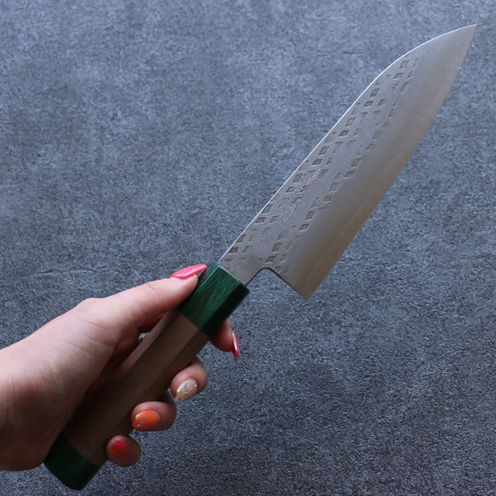 Seisuke Silver Steel No.3 Hammered Santoku 165mm Walnut(With Double Green Pakka wood) Handle - Seisuke Knife