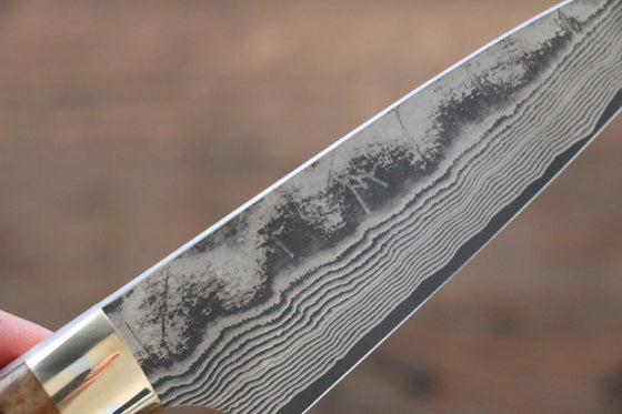 Takeshi Saji VG10 Black Damascus Petty-Utility  90mm Brown Deer Horn Handle - Seisuke Knife