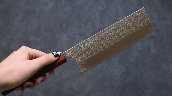 Yoshimi Kato Minamo SG2 Hammered Nakiri 165mm Shitan (ferrule: Red Pakka wood) Handle - Seisuke Knife