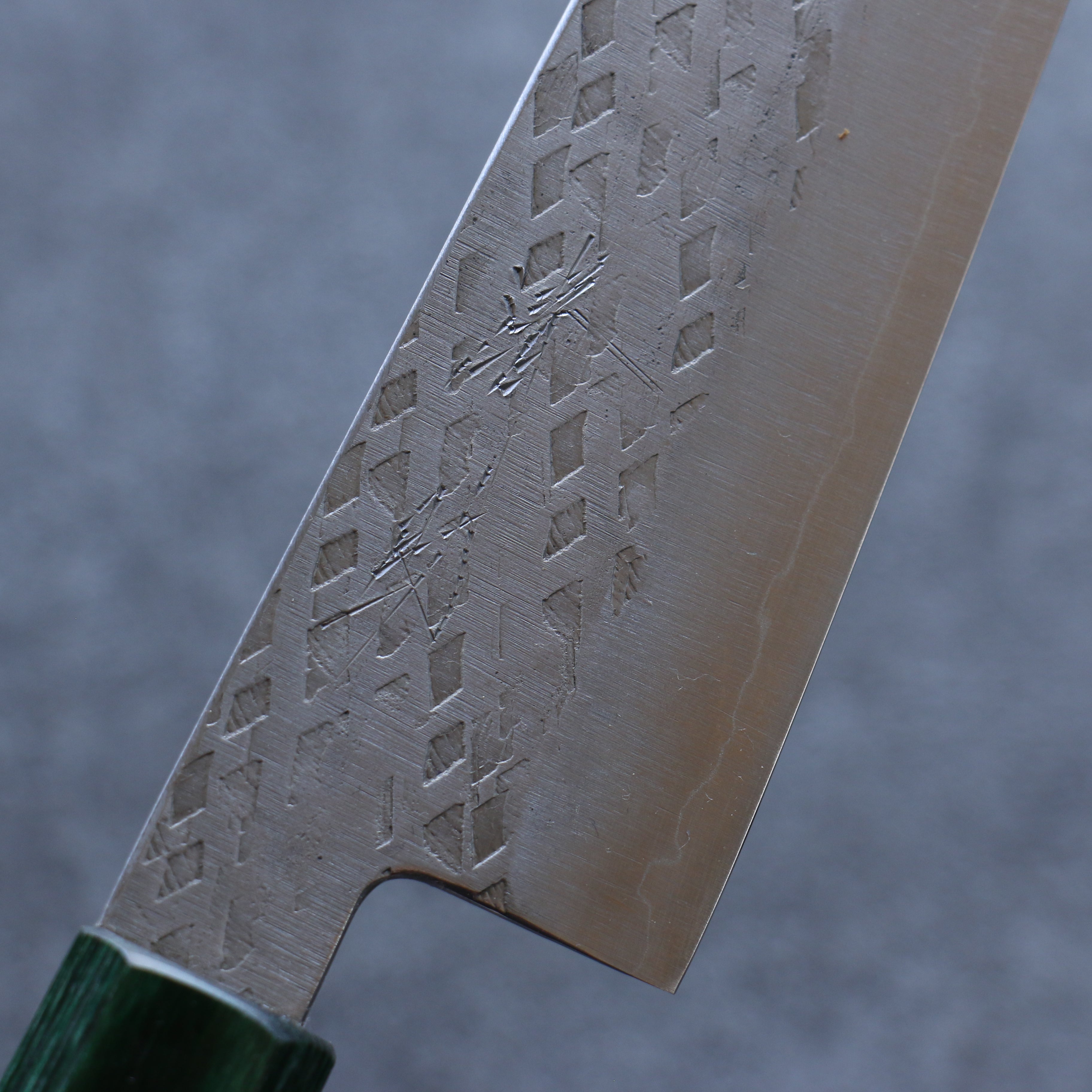 Seisuke Silver Steel No.3 Hammered Gyuto 210mm Walnut & Green Pakkawood Handle - Seisuke Knife