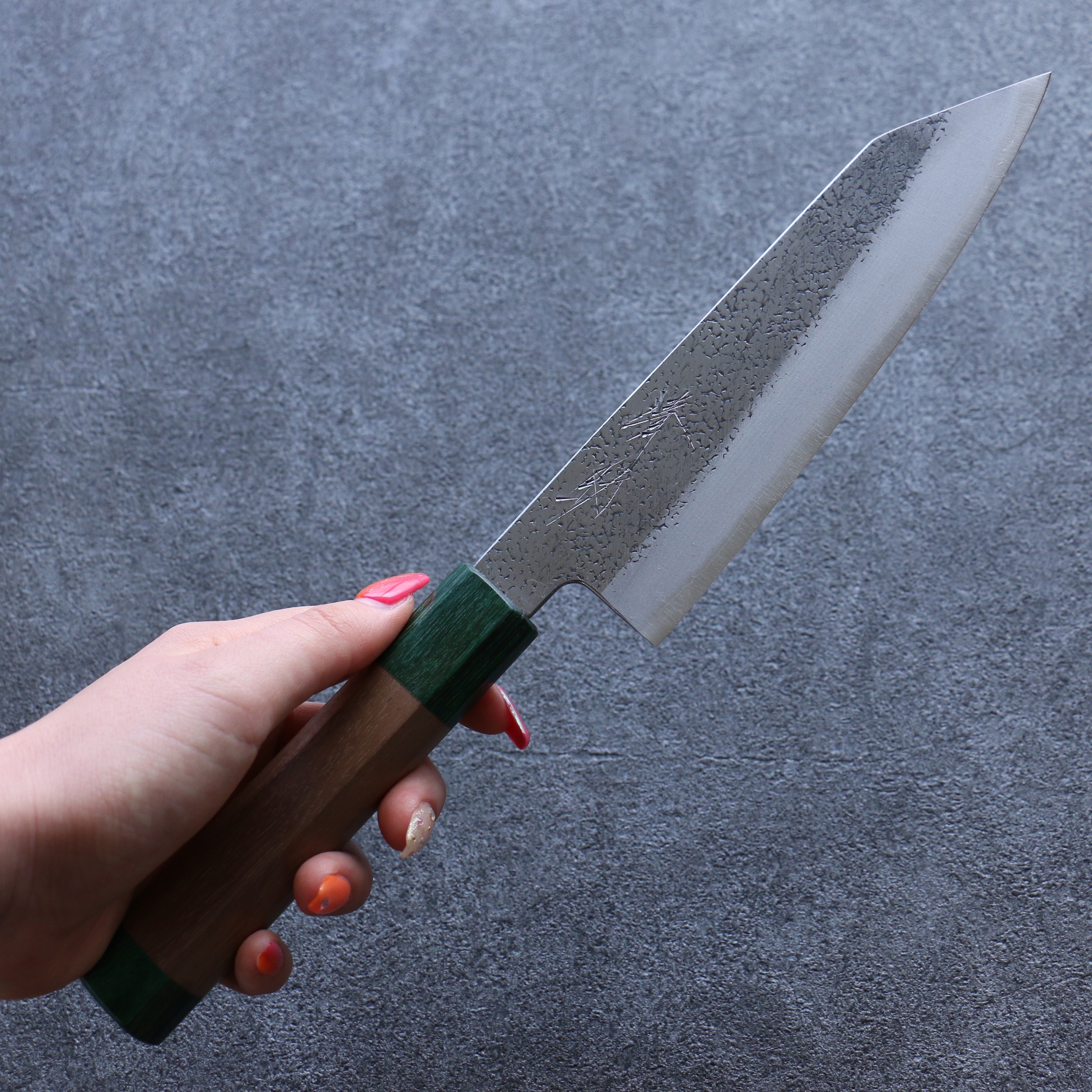 Seisuke Blue Super Hammered Bunka 165mm Walnut (With Double Green Pakka wood) Handle - Seisuke Knife