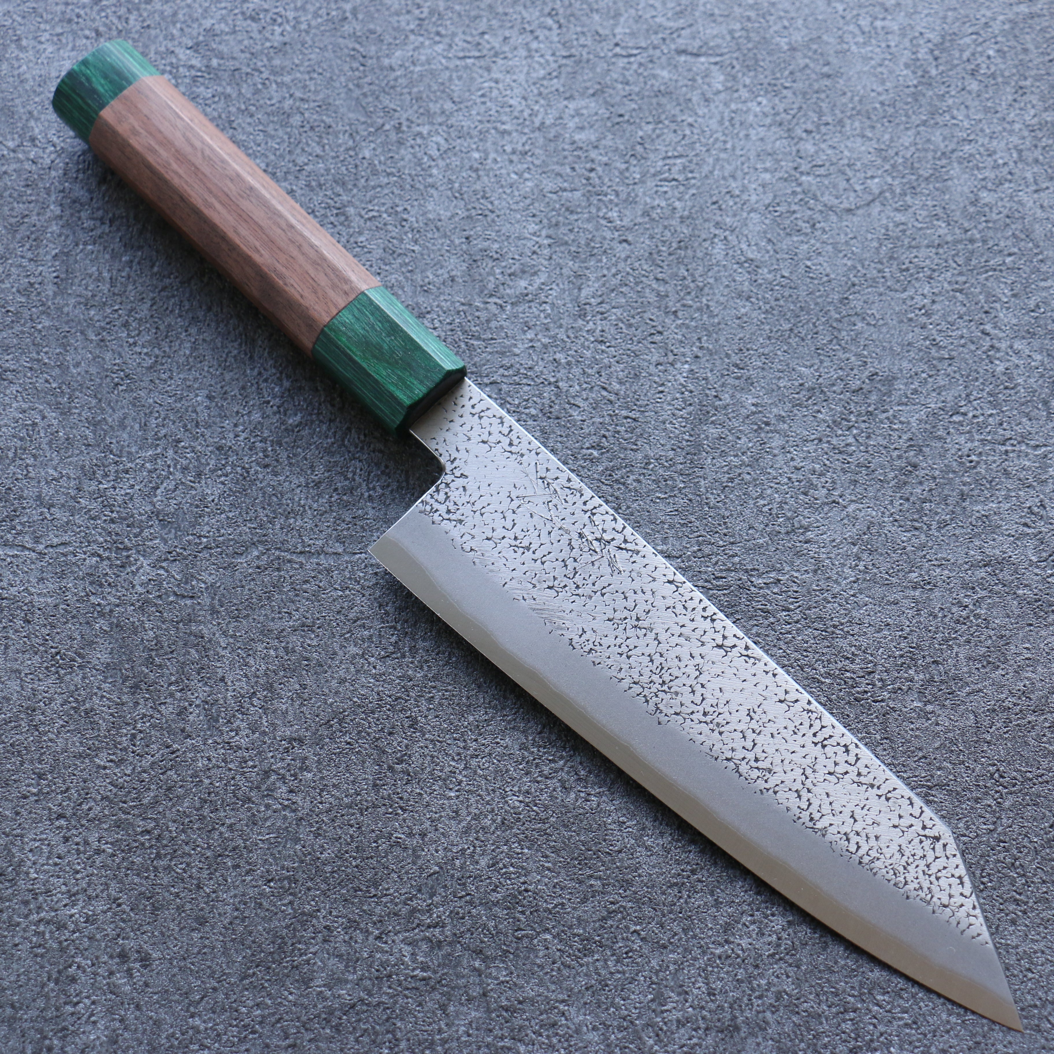 Seisuke Blue Super Hammered Bunka 185mm Walnut (With Double Green Pakka wood) Handle - Seisuke Knife