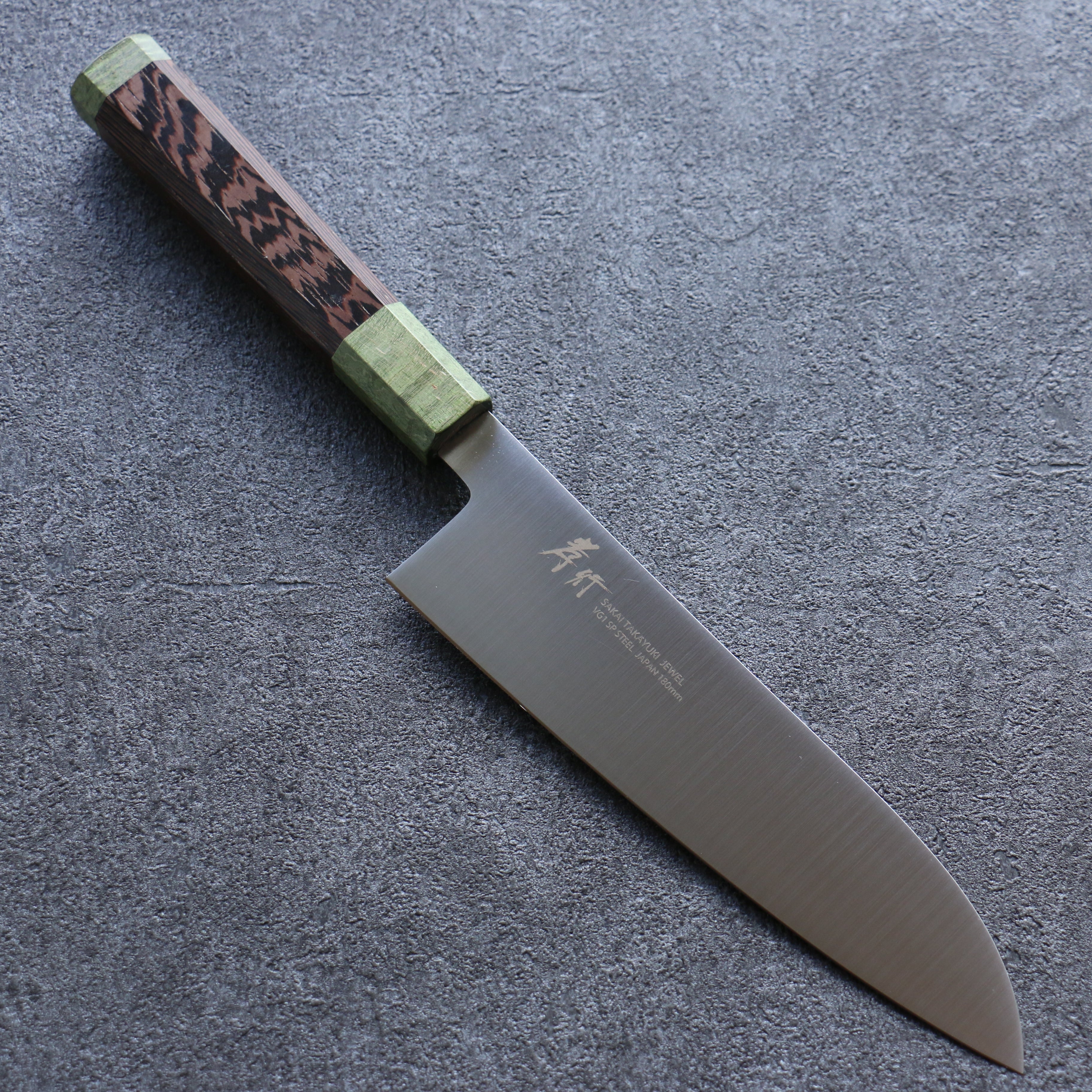 Sakai Takayuki JEWEL Emerald VG1 Santoku 180mm Wenge (Double Green Ring) Handle - Seisuke Knife