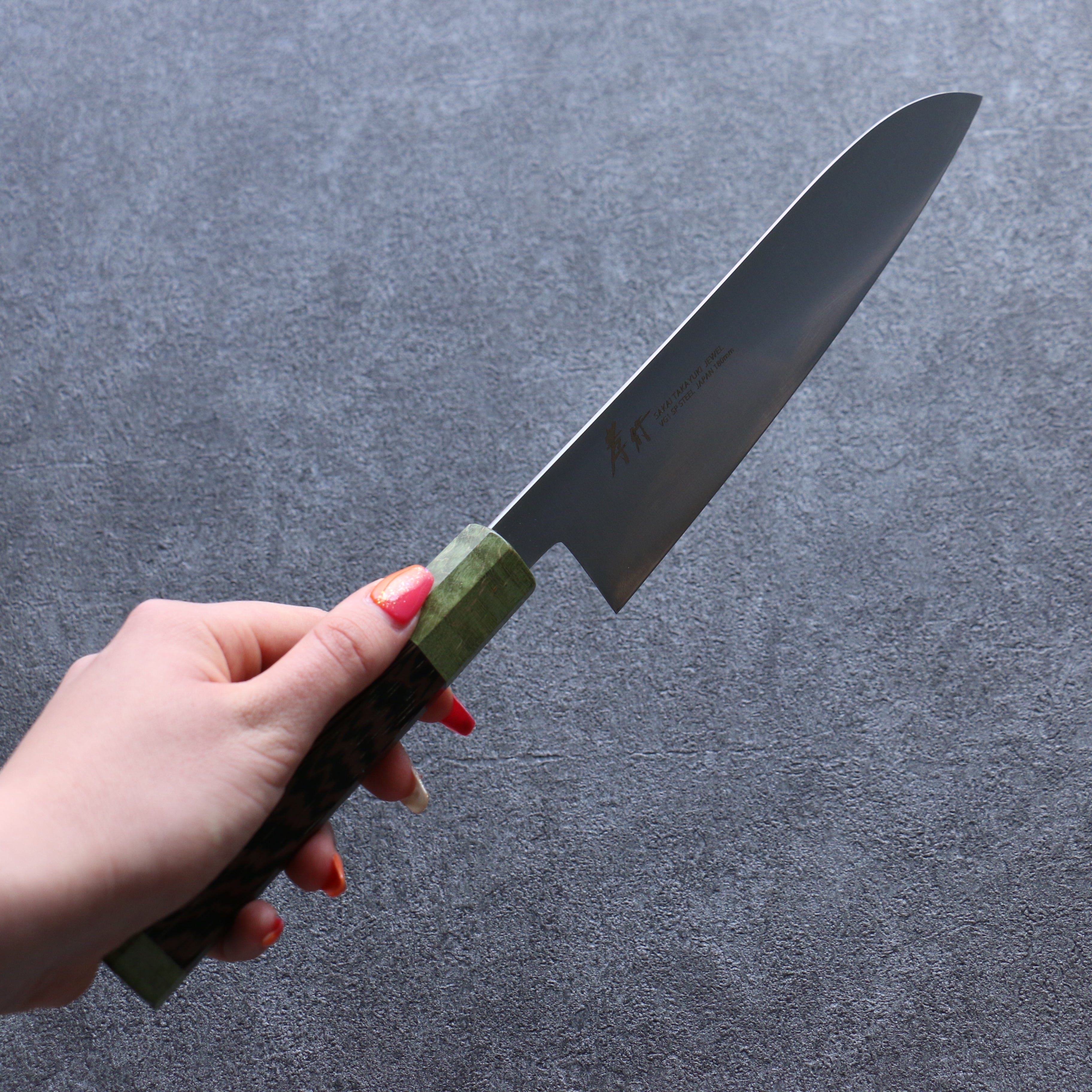 Sakai Takayuki JEWEL Emerald VG1 Santoku 180mm Wenge (Double Green Ring) Handle - Seisuke Knife