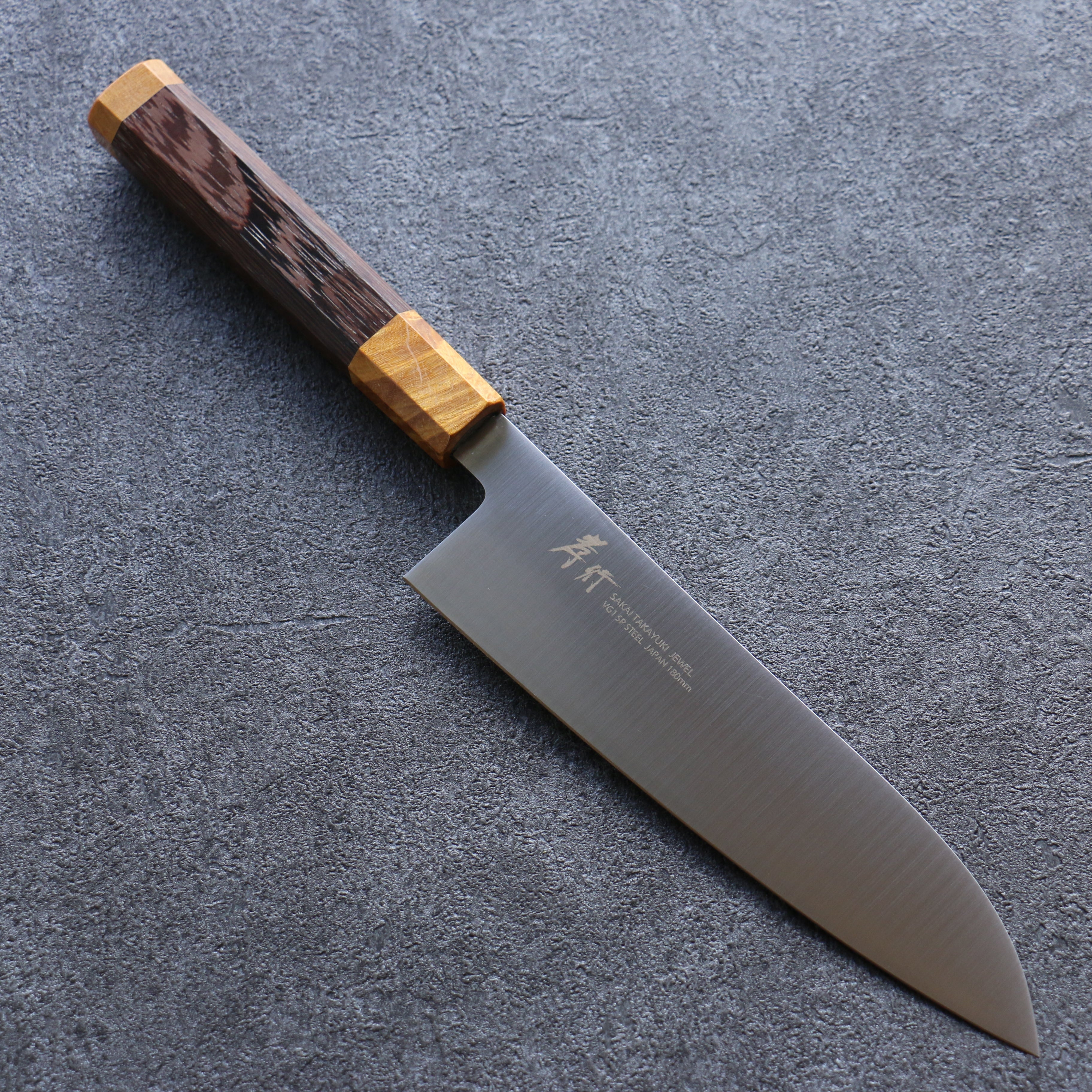 Sakai Takayuki JEWEL Topaz VG1 Santoku 180mm Wenge (Double Yellow Ring) Handle - Seisuke Knife