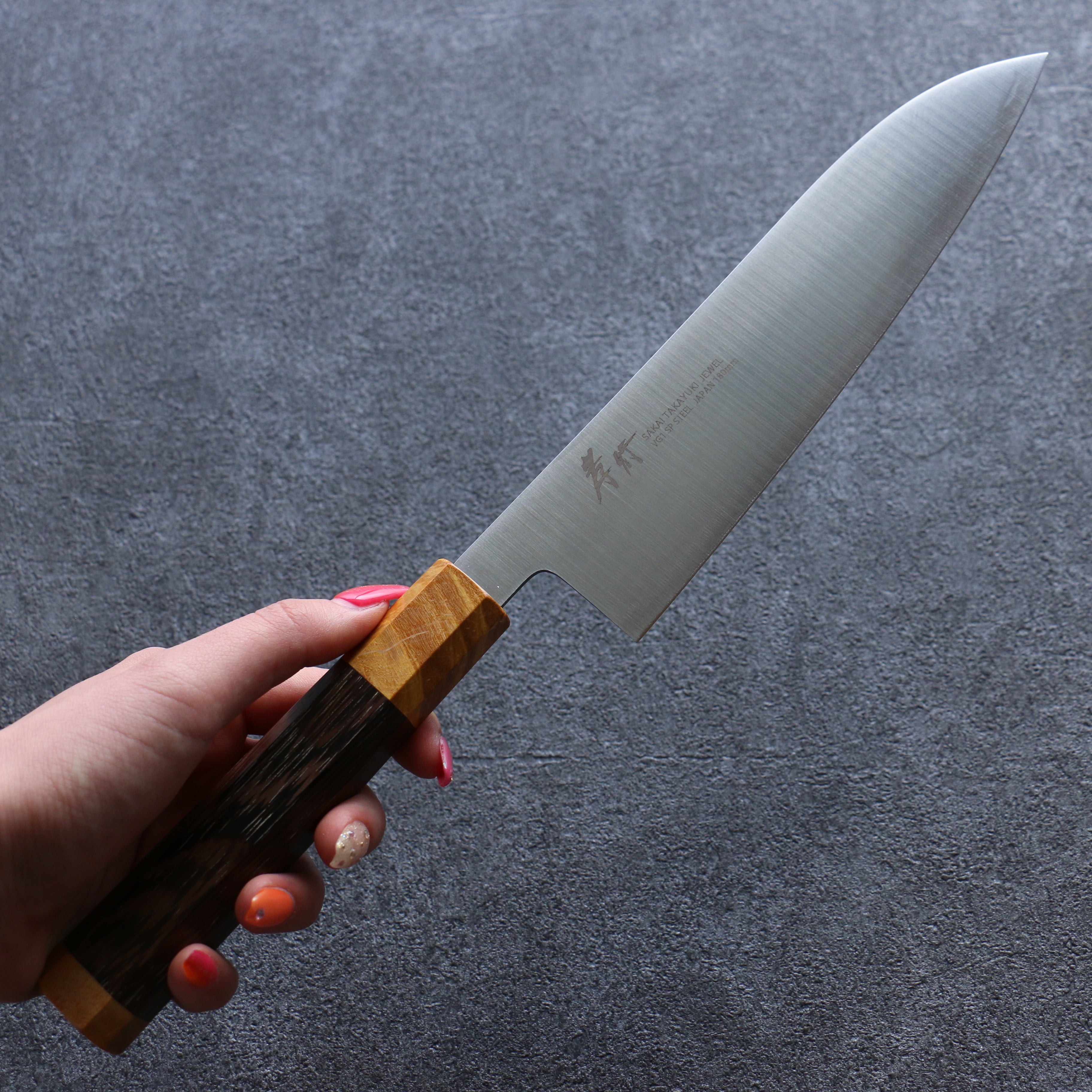 Sakai Takayuki JEWEL Topaz VG1 Santoku 180mm Wenge (Double Yellow Ring) Handle - Seisuke Knife