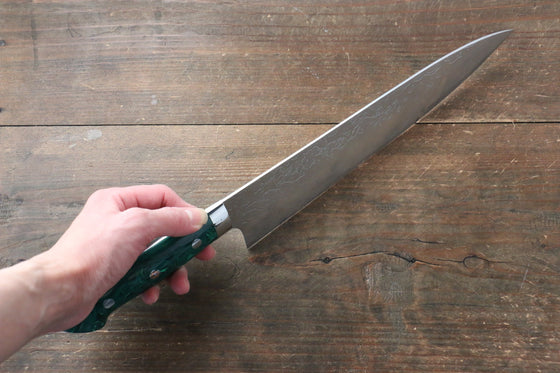 Takeshi Saji SG2 Diamond Finish Damascus Gyuto 240mm Green Turquoise (Nomura Style) Handle - Seisuke Knife