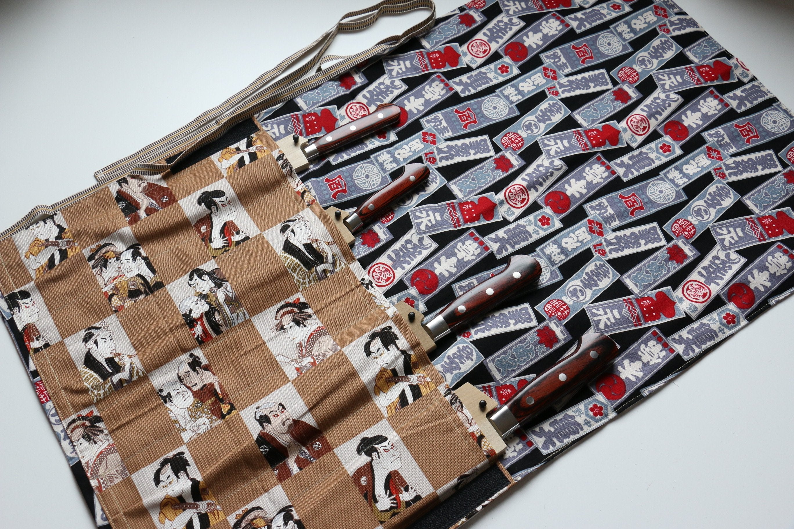 Japanese Style Knife Roll - Chakabuki Ura Aofuda (4 Pockets) - Seisuke Knife