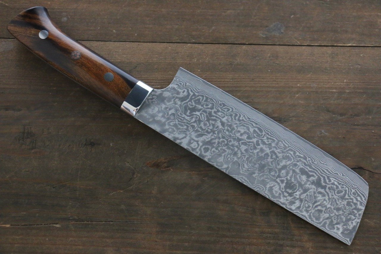 Takeshi Saji SG2 Black Damascus Nakiri 165mm Ironwood Handle - Seisuke Knife