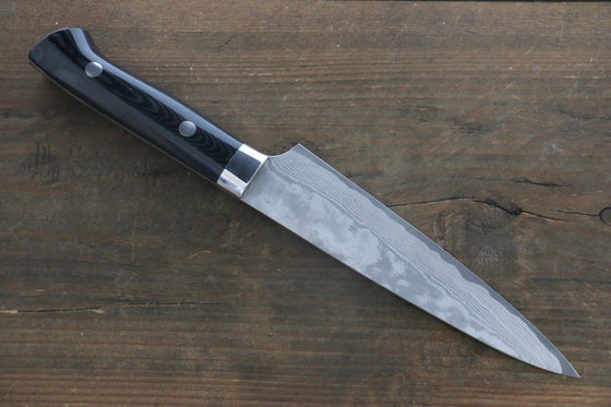 Takeshi Saji VG10 Black Damascus Petty-Utility 150mm Black Micarta Handle - Seisuke Knife