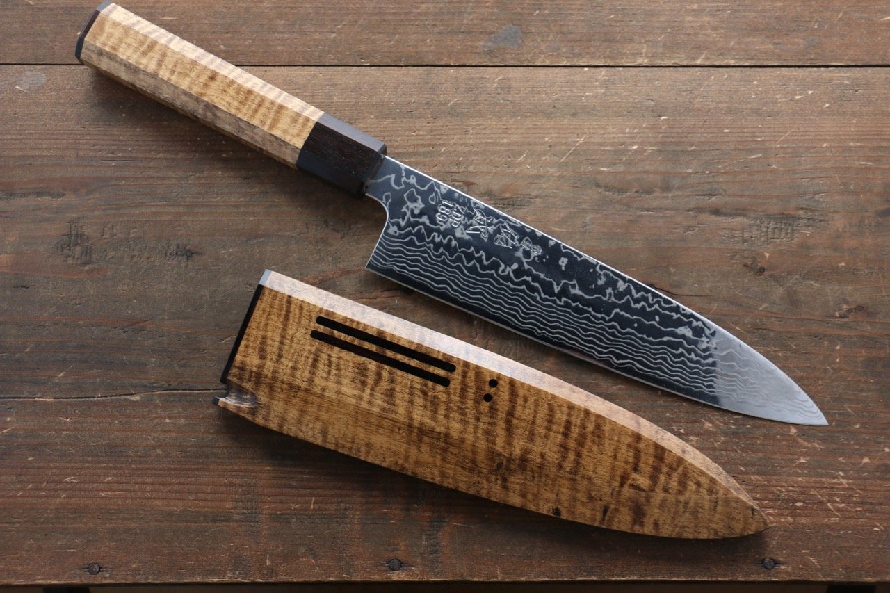 Sukenari ZDP189 Damascus Gyuto Japanese Chef Knife 210mm with Marronnier Handle With Saya - Seisuke Knife