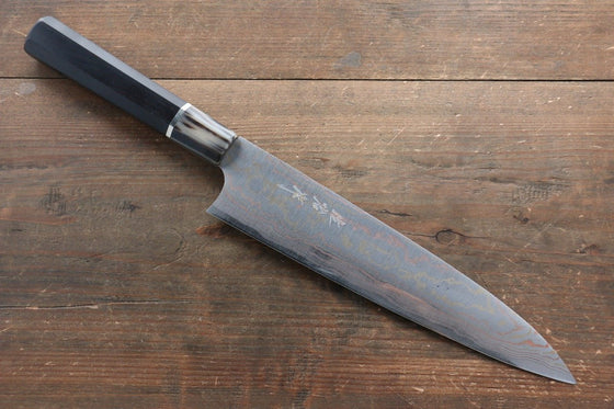 Takeshi Saji Blue Steel No.2 Colored Damascus Gyuto 240mm Ebony with Ring Handle - Seisuke Knife