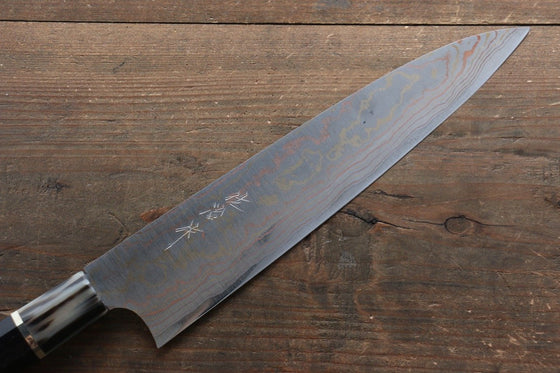 Takeshi Saji Blue Steel No.2 Colored Damascus Gyuto 240mm Ebony with Ring Handle - Seisuke Knife