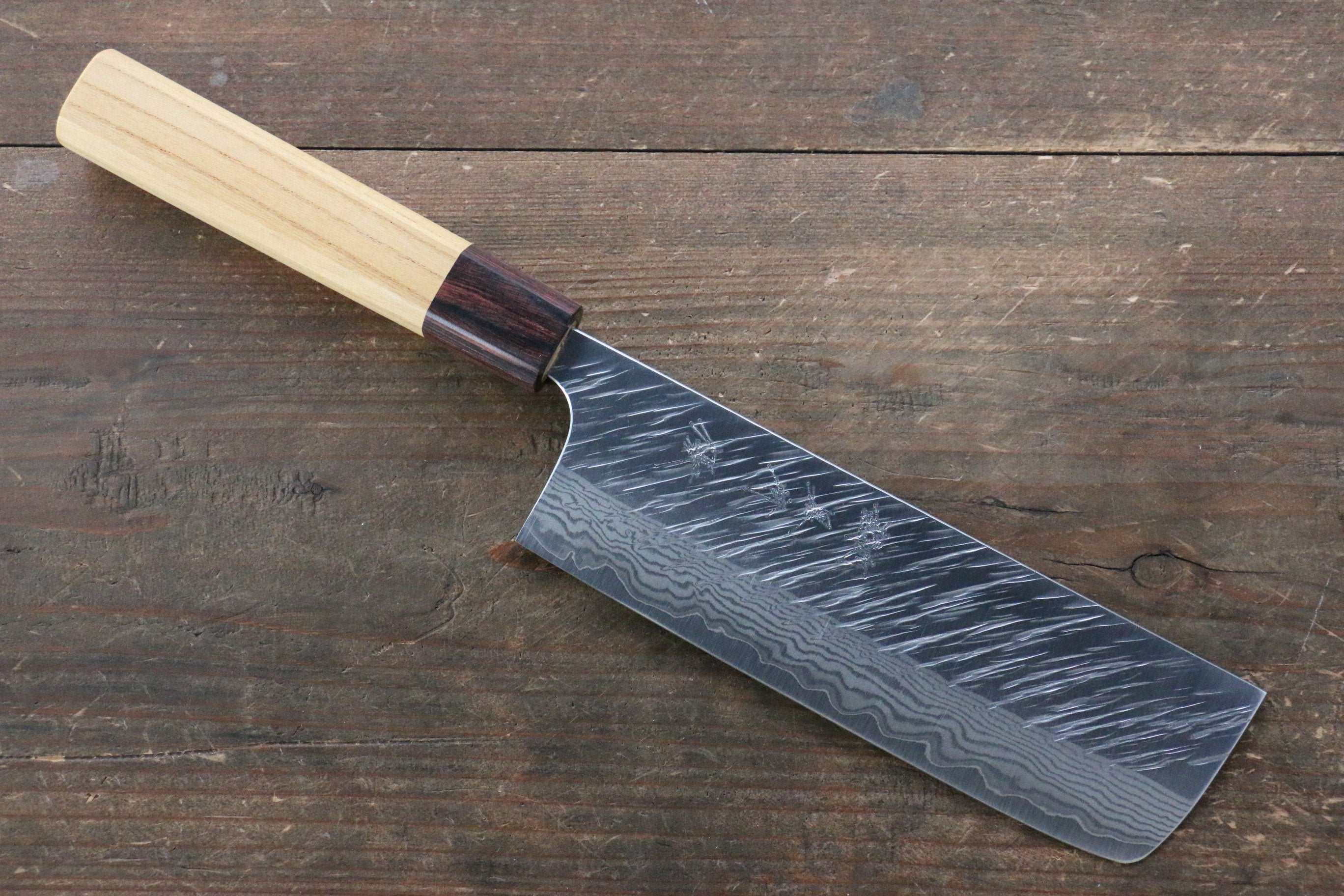 Yu Kurosaki Fujin VG10 Hammered Damascus Nakiri 165mm Keyaki Elm Handle - Seisuke Knife