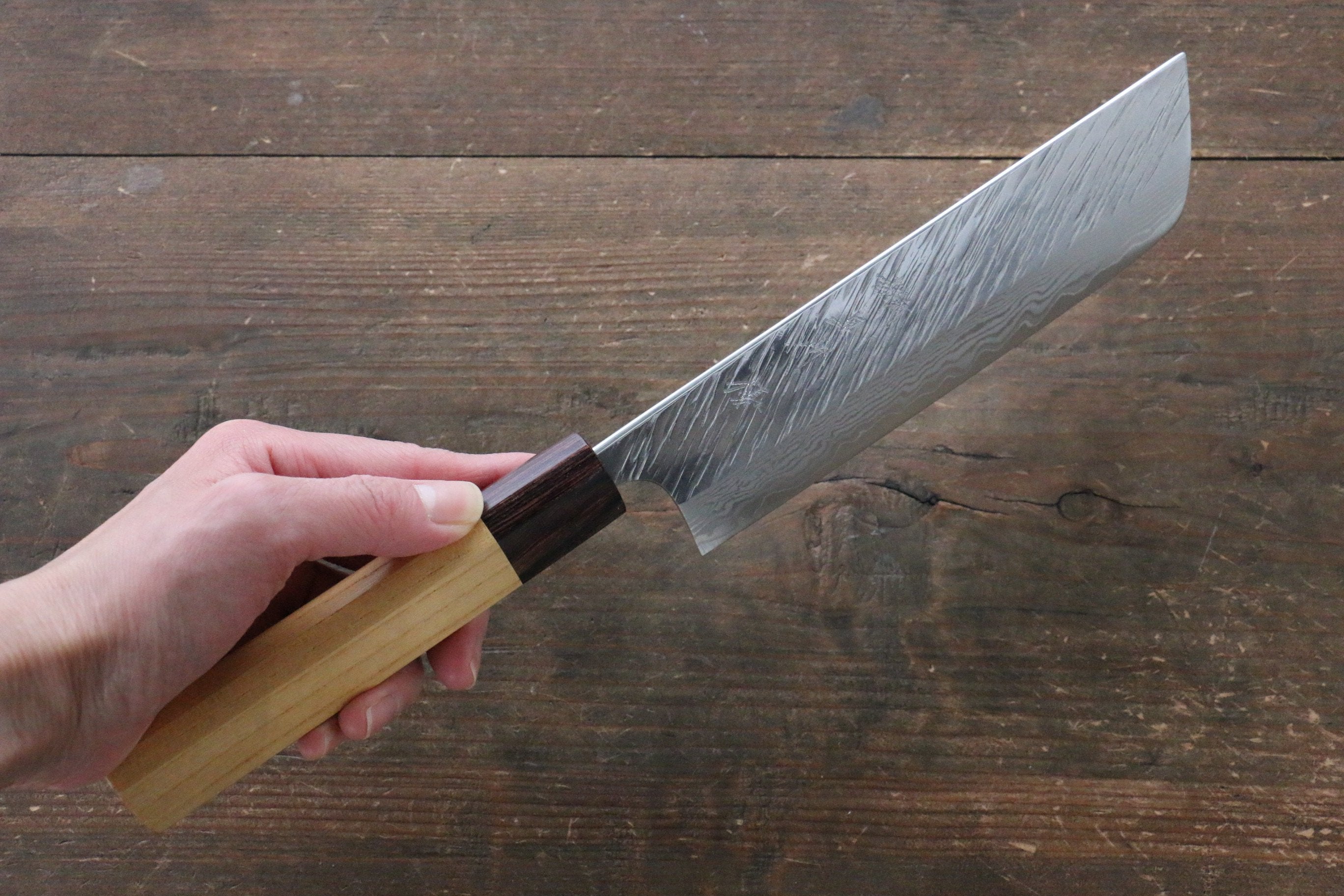 Yu Kurosaki Fujin VG10 Hammered Damascus Nakiri 165mm Keyaki Elm Handle - Seisuke Knife