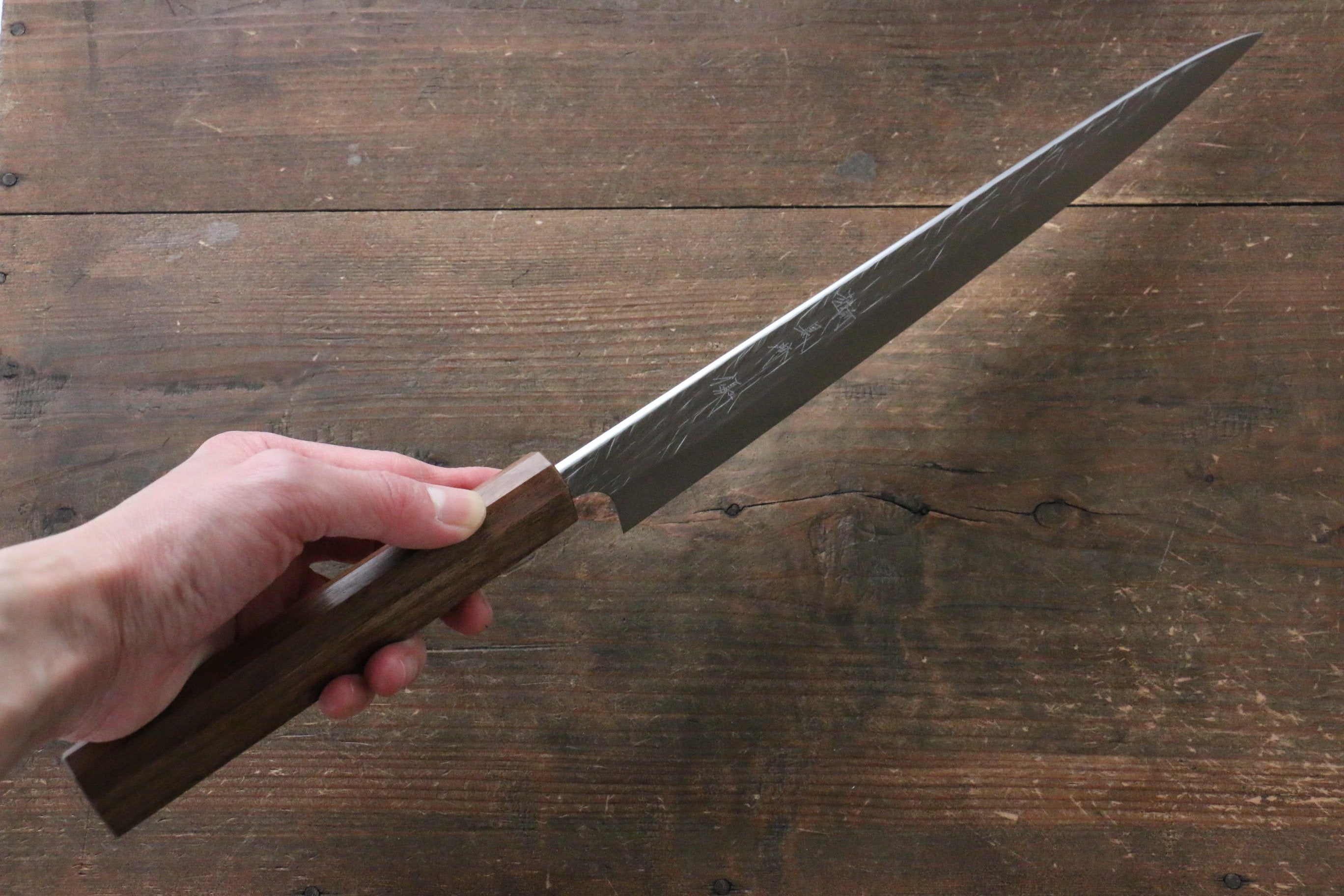 Yu Kurosaki Raijin Cobalt Special Steel Hammered Sujihiki 270mm Walnut Handle - Seisuke Knife