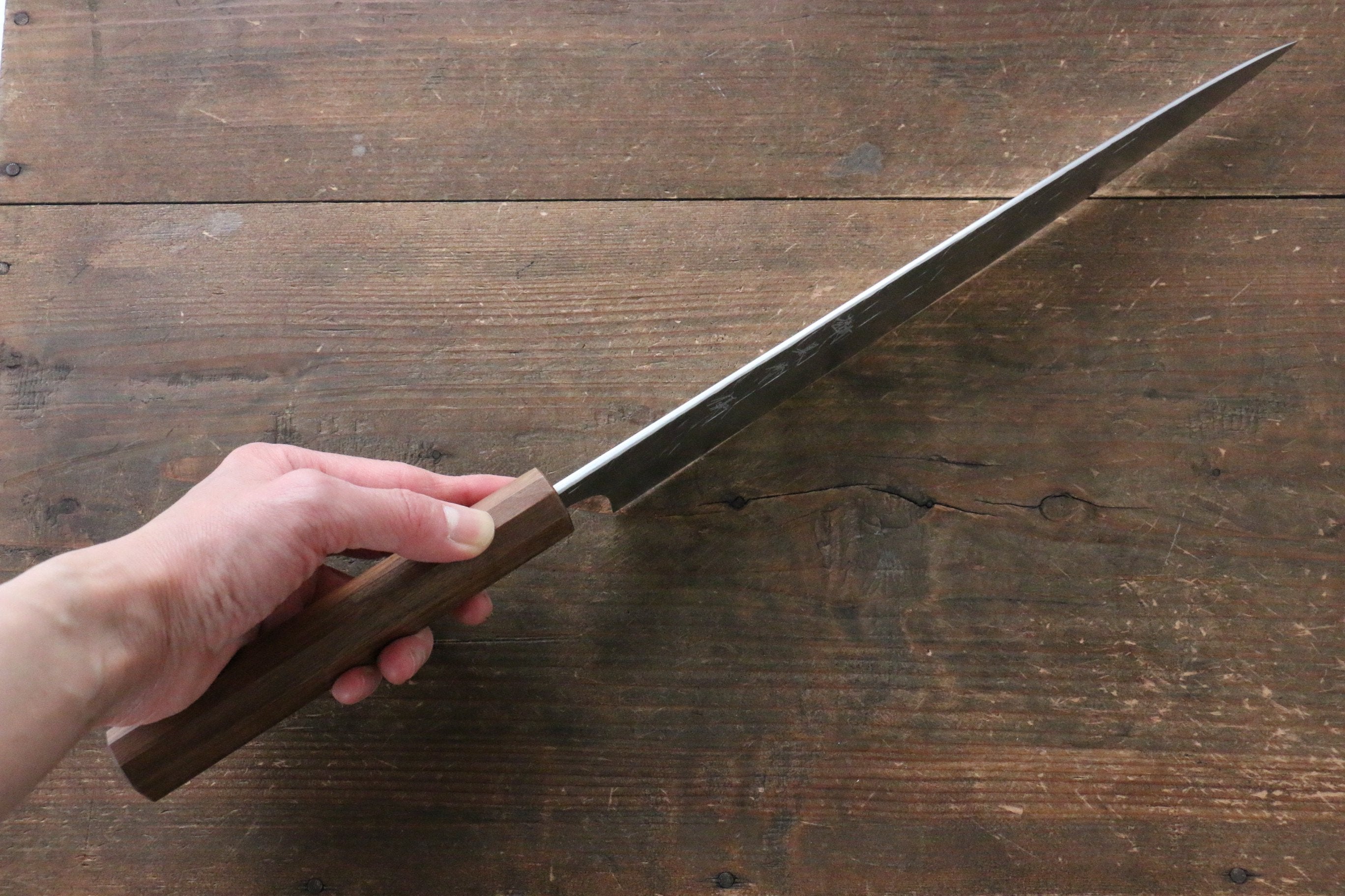 Yu Kurosaki Raijin Cobalt Special Steel Hammered Sujihiki 270mm Walnut Handle - Seisuke Knife