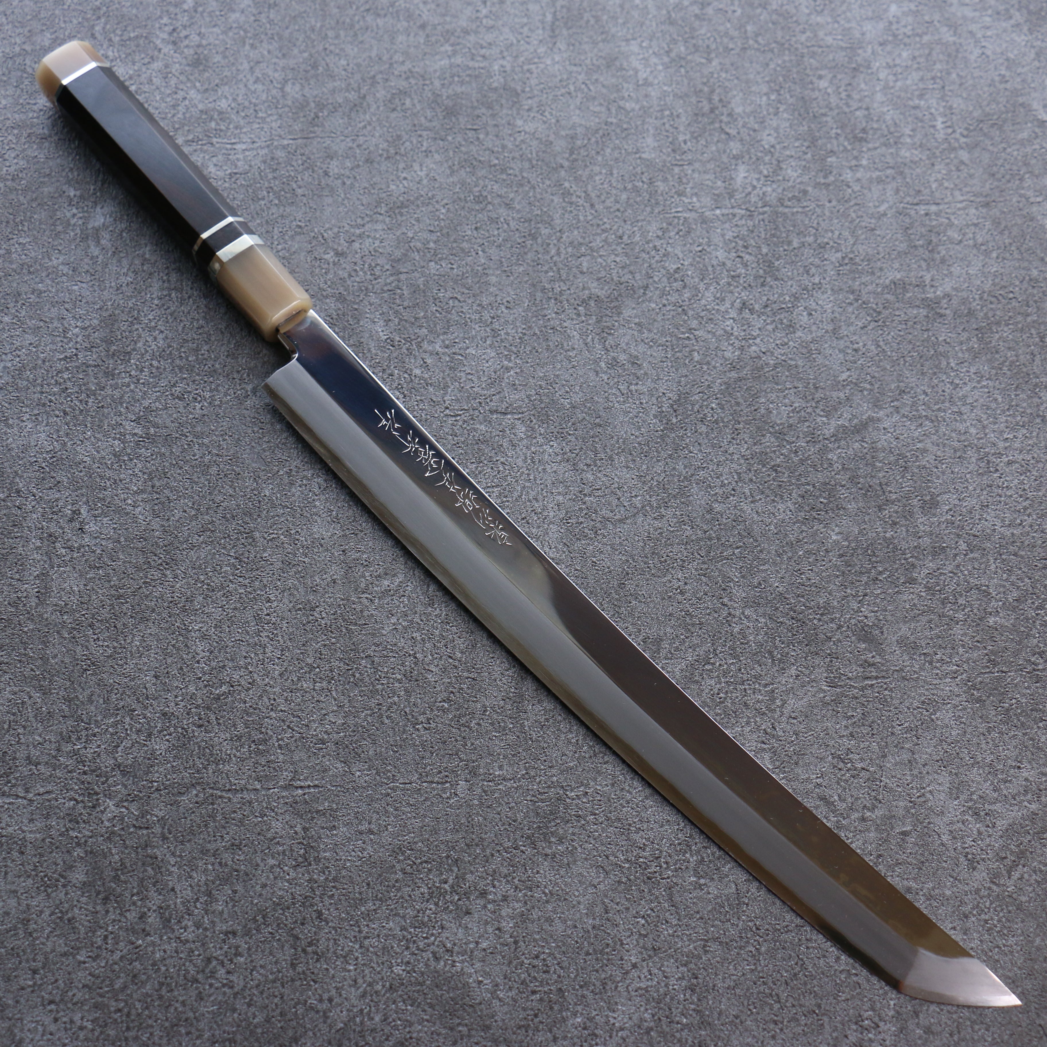 Sakai Takayuki Zangetsu Silver Steel No.3 Mirrored Finish Sakimaru Yanagiba 330mm Ebony Wood Handle with Sheath - Seisuke Knife