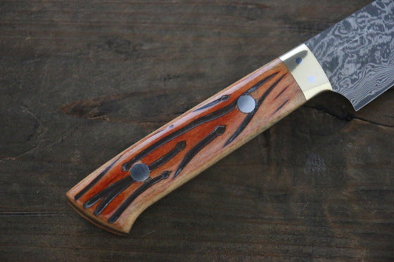 Takeshi Saji SG2 Black Damascus Petty-Utility 135mm Orange Cow Bone Handle - Seisuke Knife