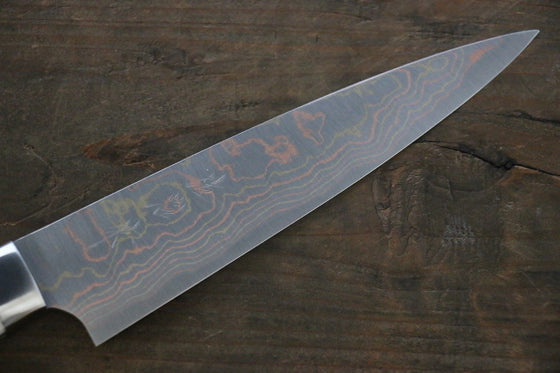 Takeshi Saji Blue Steel No.2 Colored Damascus Petty-Utility 135mm White Cow Bone Handle - Seisuke Knife