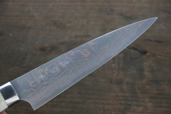 Takeshi Saji Blue Steel No.2 Colored Damascus Petty-Utility 135mm White Cow Bone Handle - Seisuke Knife