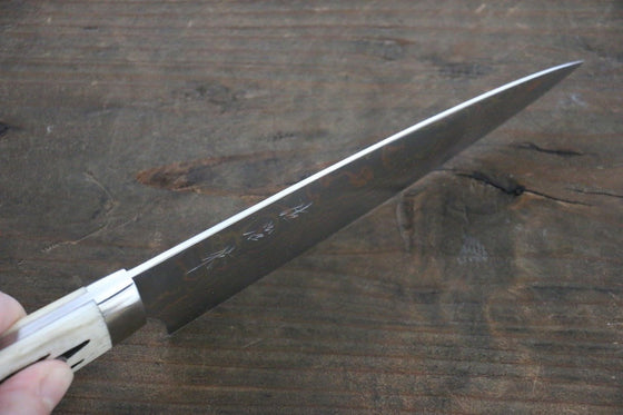 Takeshi Saji Blue Steel No.2 Colored Damascus Petty-Utility 135mm White Cow Bone Handle - Seisuke Knife