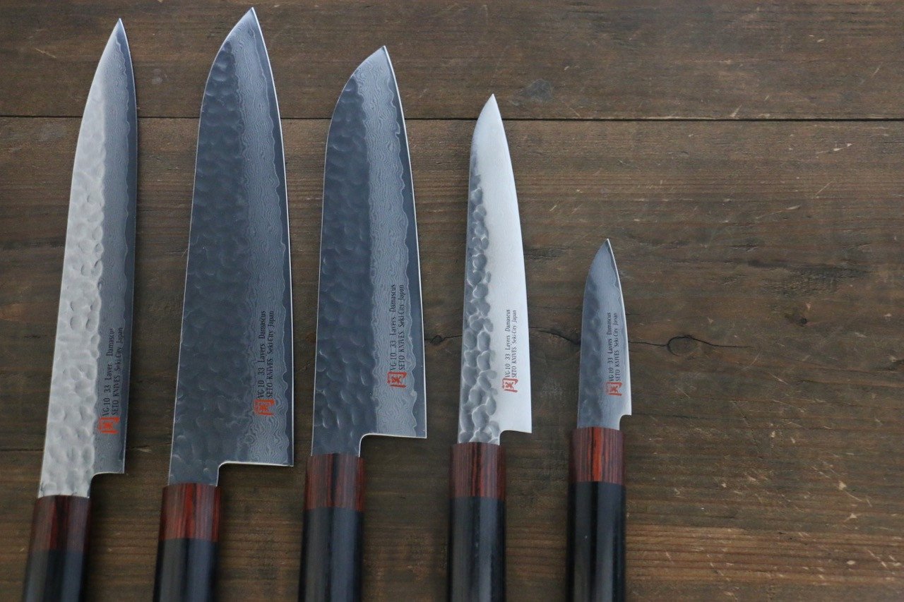 Iseya VG10 33 Layer Damascus Petty 80mm, Petty 150mm, Santoku 180mm, Gyuto 210mm Set - Seisuke Knife