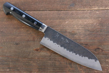  Yoshimi Kato Blue Super Kurouchi Hammered (Maru) Santoku 160mm with Black Micarta Handle - Seisuke Knife