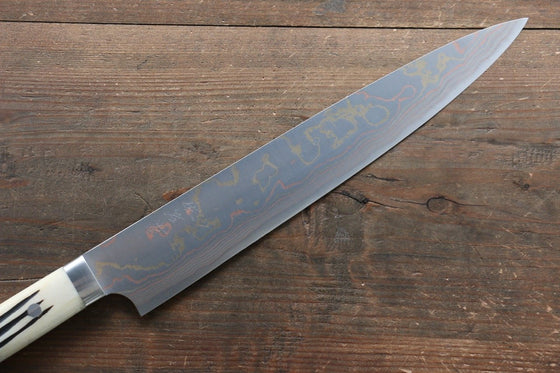 Takeshi Saji Blue Steel No.2 Colored Damascus Sujihiki 270mm White Cow Bone Handle - Seisuke Knife