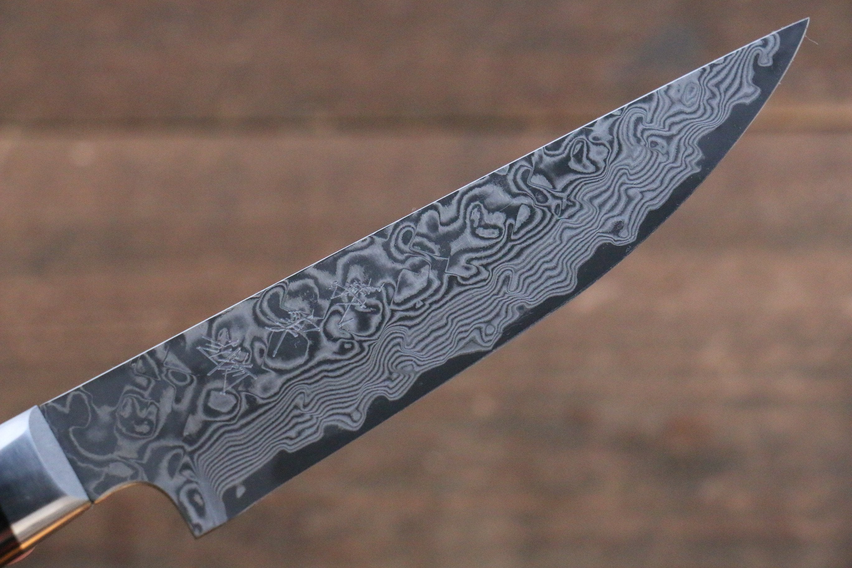 Yoshimi Kato VG10 Damascus Steak 100mm with Red Pakkawood Handle - Seisuke Knife
