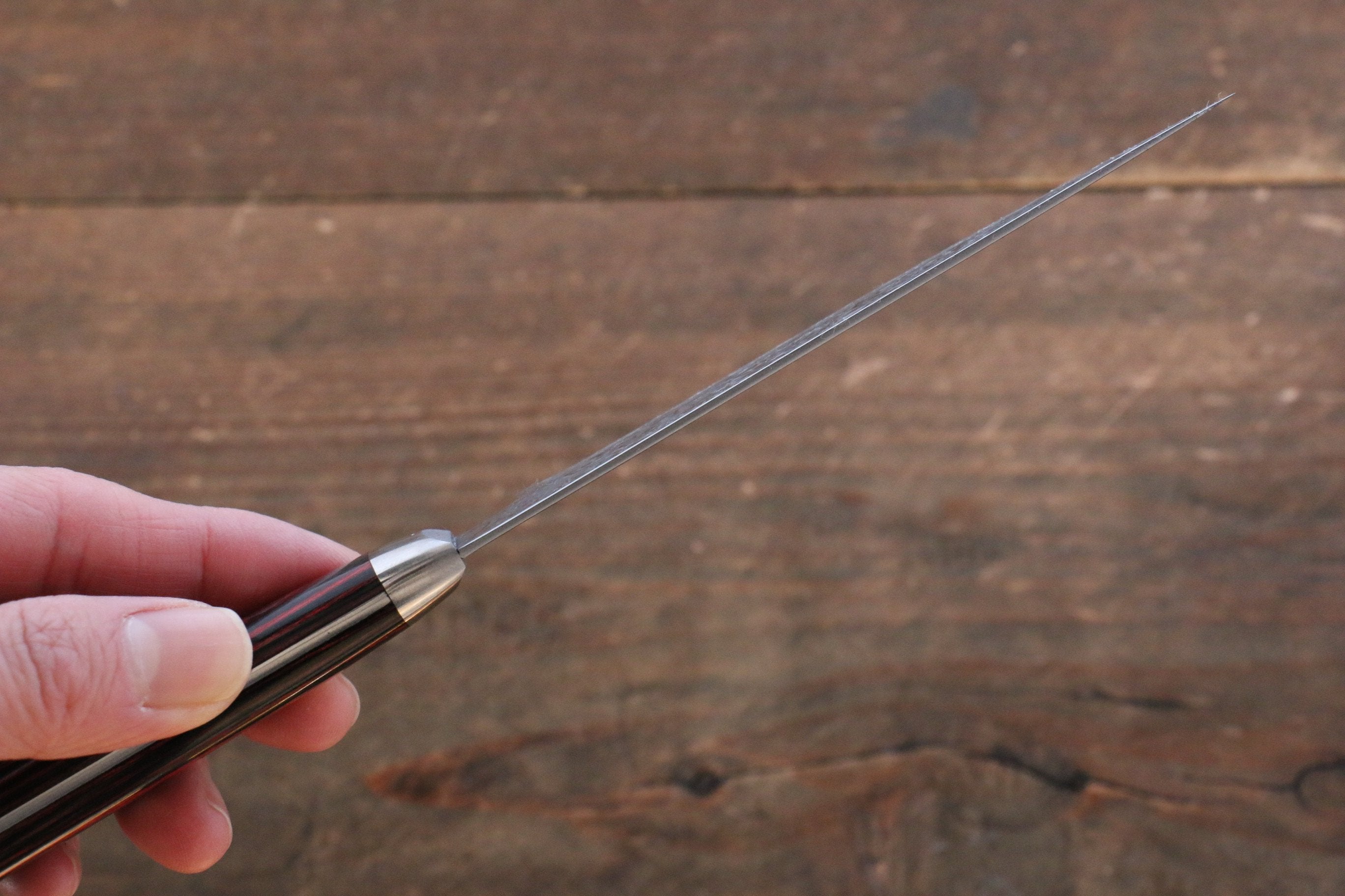 Yoshimi Kato VG10 Damascus Steak 100mm with Red Pakkawood Handle - Seisuke Knife